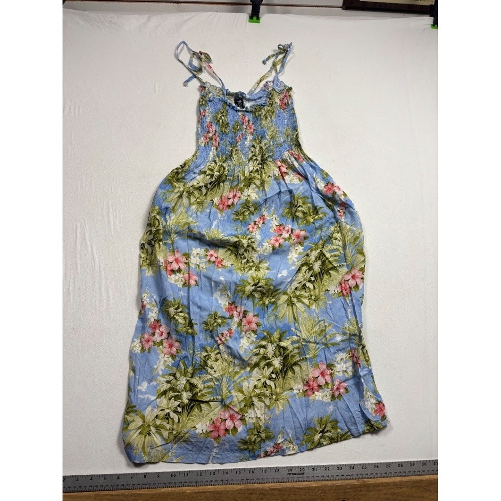 Puanani Hawaiian Maxi Dress Small Blue Floral Smocked Strapless RJC Style W1510